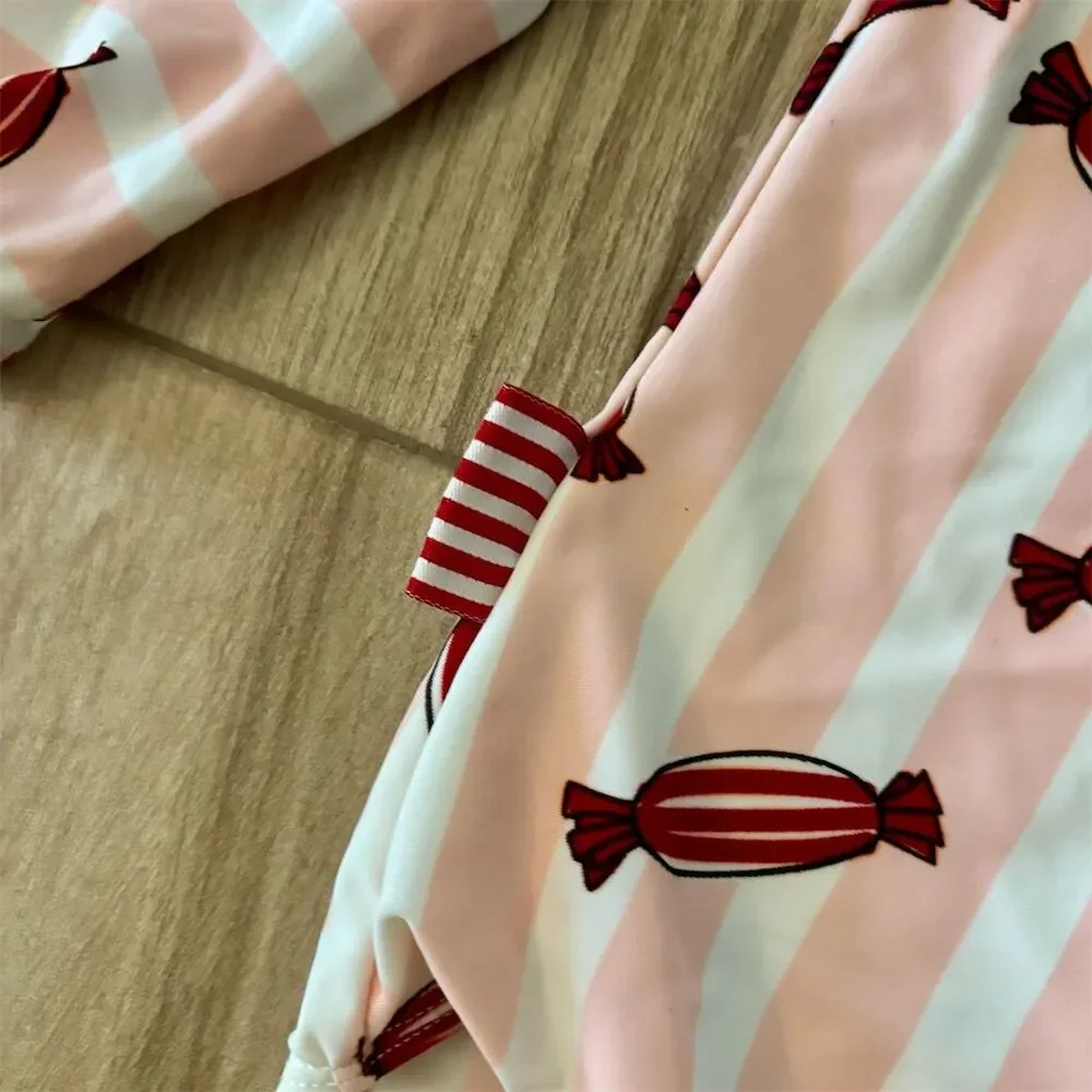 SOOKIbaby Kid Pink Striped Candy Print Swimsuit Size 4